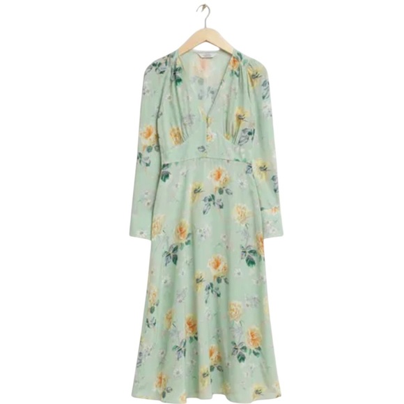 & Other Stories Button Detail Midi Floral Green Dress NWOT - Picture 12 of 14